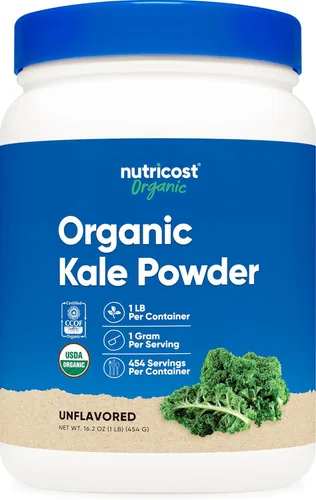 Nutricost Polvo de col rizada orgánica de 1 libra, totalmente natural, sin OMG, sin gluten, certificado USDA Organic Kale