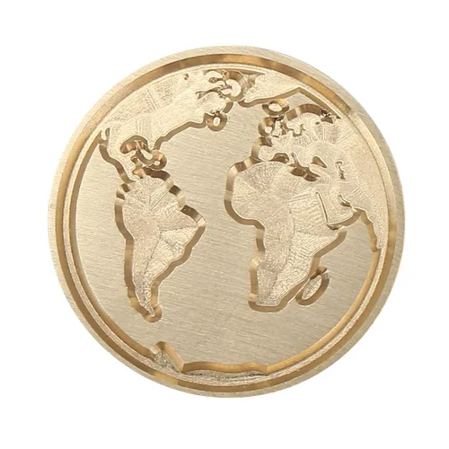 Vista 2 de Yoption Earth Map - Sello de cera con cabeza de latón vintage con mango de madera, sello de cera para invitaciones de boda, sobres, regalos