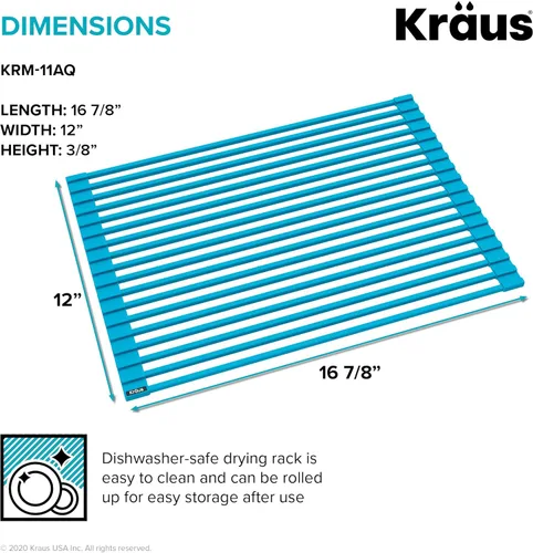 Vista 5 de Kraus Multiusos Escurreplatos Enrollable para Fregadero con Colador y Esterilla en Aqua, KRM-11AQ