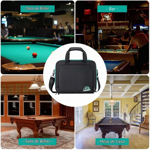 Vista 7 de PEKREWS Funda para pelotas de billar, bolsa de transporte acolchada de billar, caja de almacenamiento de viaje con asa de transporte y correa