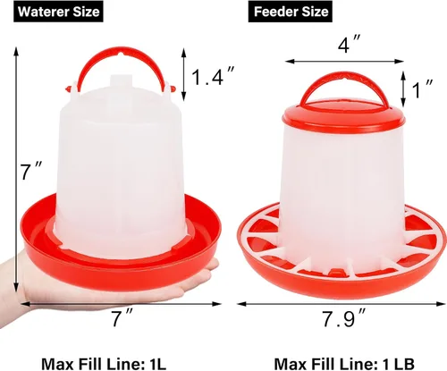 Vista 3 de winemana Kit de comedero para pollos de 1 libra y bebedero de 1.5 L, recipientes de plástico colgantes para aves de corral para exteriores