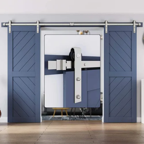 Vista 13 de EaseLife Kit de Rieles de Hardware de 5 Pies para Puerta Corredera de Granero de Níquel Cepillado, Polea J Básica, Trabajo Pesado, Se Desliza Suave