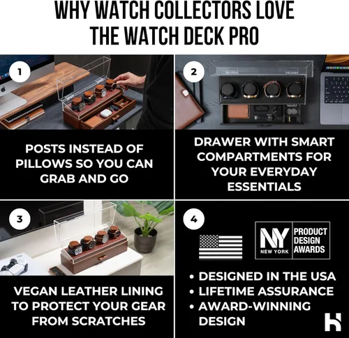 Vista 2 de Holme & Hadfield Estuche de madera de alta calidad con 4 ranuras, caja de reloj hecha a mano para hombre con cajón de accesorios, cubierta