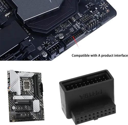 Vista 3 de eMagTech 2 adaptadores USB 3.0 de 19/20 pines de 90 grados macho a hembra, L de giro recto para placa base de computadora