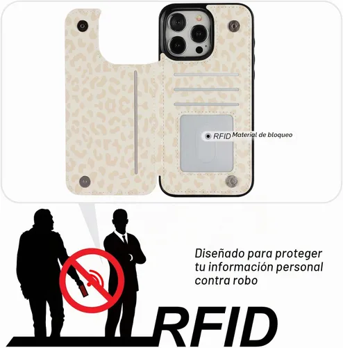 Vista 5 de HAOPINSH Funda tipo cartera para iPhone 15 Pro Max con tarjetero, diseño de leopardo negro y guepardo con tapa trasera, de piel sintética
