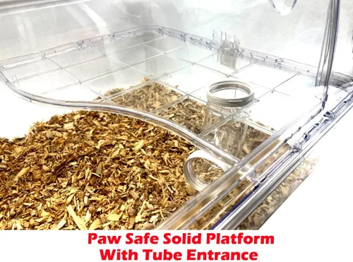 Vista 4 de Ratón de hámster acrílico transparente de 2 niveles de lujo con rueda grande para correr, botella de agua, torre, cuenco de comida para ocultar