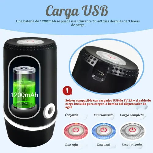 Vista 2 de Dispensador de agua para botella de 5 galones, bomba de agua eléctrica para jarra de 5 galones con interruptor y carga USB, dispensador de jarra