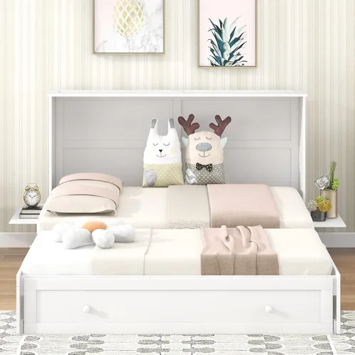 Vista 10 de SOFTSEA Cama de armario Murphy de tamaño Queen con estación de carga, plataforma plegable con cajón de almacenamiento grande para habitación