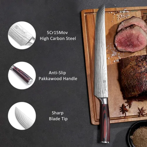 Vista 6 de PAUDIN Cuchillo de trinchar, cuchillo de pechuga de 12 pulgadas, cuchillo de corte de borde afilado para carne de pechuga, acero inoxidable alemán