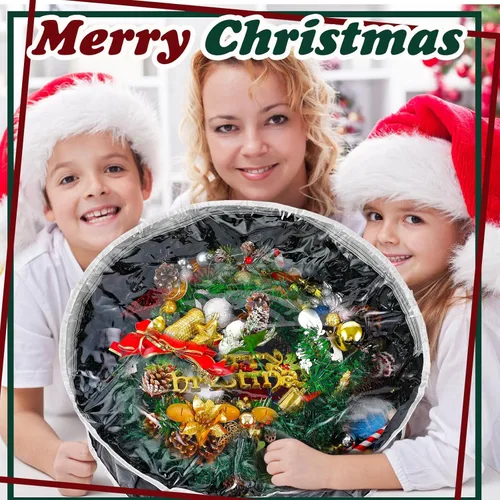 Vista 6 de Dunzy 8 Piezas Contenedor de Corona Bolsa de Almacenamiento de Corona de Navidad Guirnalda Tela Resistente a Desgarros Cajas Redondas con Ventana