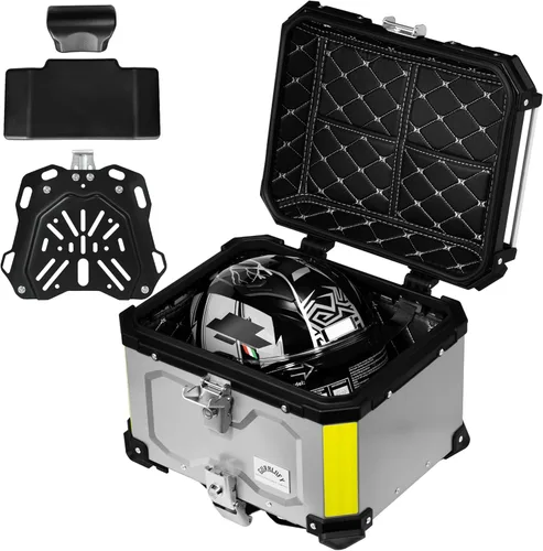 Vista 8 de Maleta superior para motocicleta, bolsa trasera de motocicleta de 45 L, maletero superior de aluminio con sistema de bloqueo antirrobo, fácil