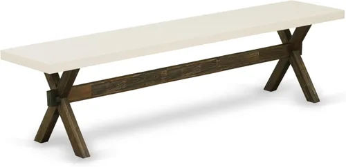 Vista 26 de East West Furniture VB026 Banco de comedor moderno estilo V con asiento de madera maciza, 60 x 15 x 18 pulgadas, multicolor