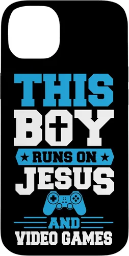 Vista 15 de This Boy Runs On Jesus And Video Games Christian Gamer Case for iPhone 16