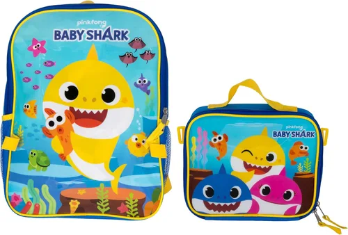 AI ACCESSORY INNOVATIONS Juego de mochila de 2 piezas, mochila escolar de 16 pulgadas para niños y niñas, Tiburón bebé, Grande
