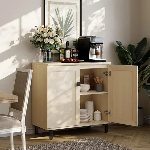 Vista 4 de FENSULN Gabinete de aparador de buffet multifuncional de casa de campo Moderna con estantes ajustables para cocina, barra de café, sala de estar