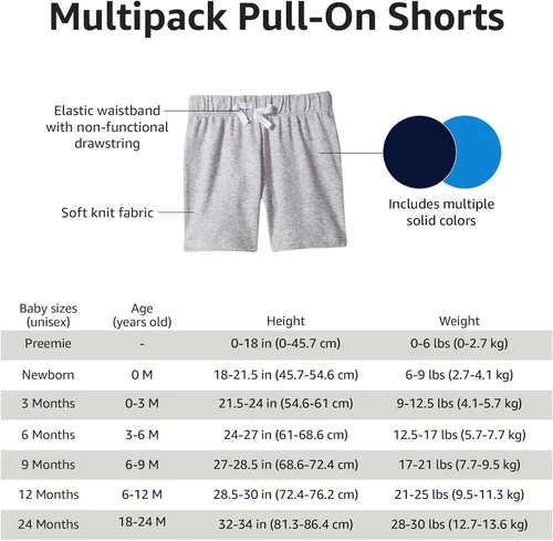 Vista 4 de Tienda Essentials Unisex Babies' Cotton Pull-On Shorts, Multipacks