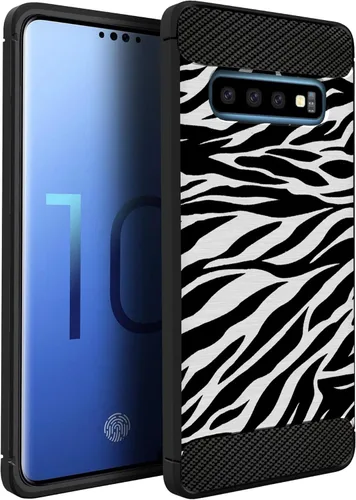 Vista 9 de CasesOnDeck - Funda ajustable compatible con Samsung Galaxy S10+ / S10 Plus (2019) con detalles de fibra de carbono (TPU) flexible con protección