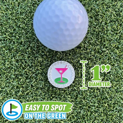 Vista 3 de Giggle Golf Happy Hour Bling Golf Ball Marker with Hat Clip. Hoyo 19