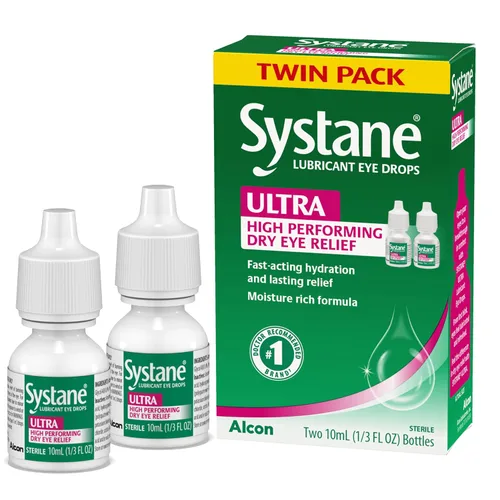 Systane Ultra Gotas lubricantes para ojos, lágrimas artificiales para ojos secos, paquete doble, 10 ml cada una