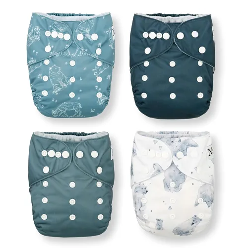 Vista 12 de Nora's Nursery Pañales de bolsillo de tela, paquete de 4 con 4 insertos, funda impermeable, lavable, reutilizable y de tamaño único ajustable