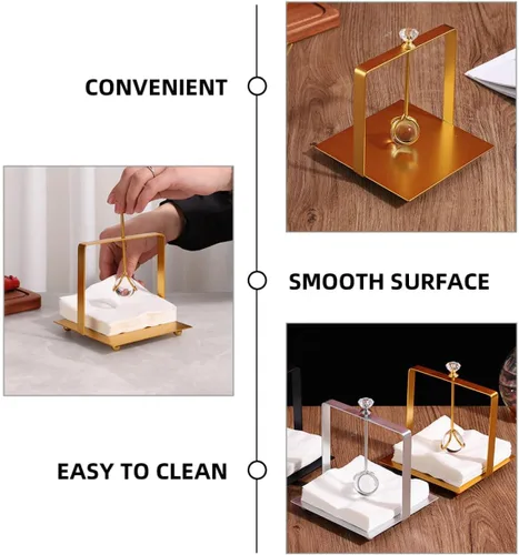 Vista 3 de Metal Napkin Stand Decorative Tissue Dispenser with Weight, Gold Square Desktop Napkin Holder for Restaurant, Bar, and Home Table Organizer