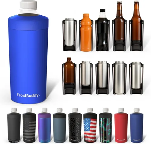 Vista 22 de Universal Buddy XL Can Cooler de Frost Buddy - Se adapta a latas y botellas de 12 onzas, 16 onzas, 20 onzas y 24 onzas - Mantén tus bebidas Azul bebé