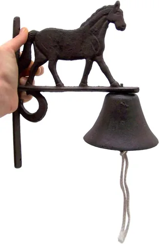 Vista 5 de Campana de cena con encanto ecuestre de granja, campana vintage de hierro fundido, 7.75 pulgadas