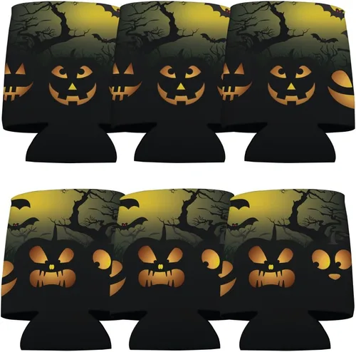 Vista 4 de VictoryStore Enfriadores de latas y bebidas - Faroles Jack-O-Lanterns, 2 diseños, juego de 6