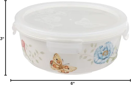 Vista 10 de Plato con divisiones Lenox, con dibujo de mariposas en la pradera, 9 pulgadas, Recipiente para servir y guardar, redondo, Blanco