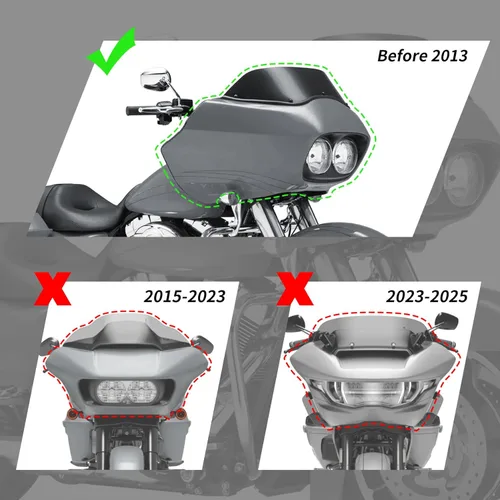 Vista 3 de Green-L Carcasa interior y exterior para Harley Touring 1998-2013 Road Glide FLTR, color negro brillante, ABS inyectado, cubierta de faro
