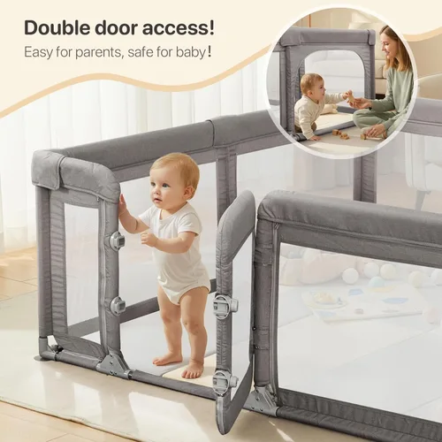 Vista 2 de Corralito para bebés, corralito extragrande para bebés y niños pequeños, corralito de juegos resistente con puerta de seguridad, corralito de juego