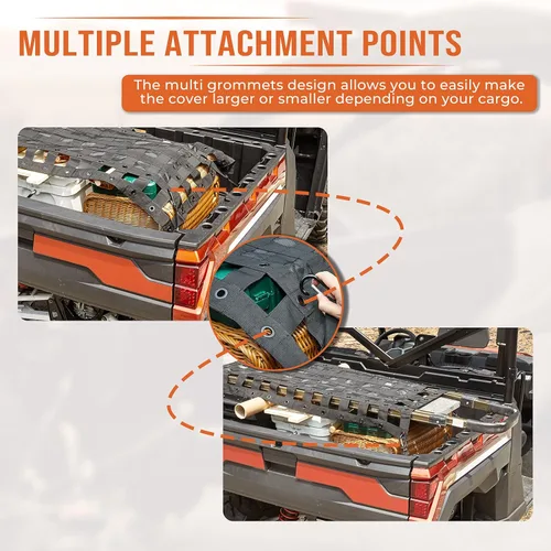 Vista 7 de Kemimoto Heavy Duty UTV Cargo Net Stretchable UTV Roof Rack Bed Rail Cargo Bungee Netting with Straps Compatible with Polaris Ranger General Can am