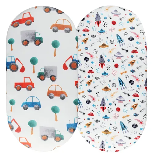 Vista 9 de Juego de sábanas de moisés, paquete de 2 sábanas bajeras ajustadas, elásticas ultra suaves, para colchón de cuna rectangular ovalada de reloj