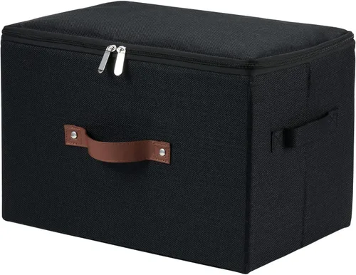 Vista 64 de Contenedores de almacenamiento con tapa con cremallera de tela de algodón y lino, cestas de almacenamiento con tapa, cajas plegables lavables