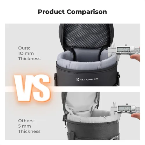Vista 6 de K&F CONCEPT Funda para lente de cámara, bolsa protectora impermeable con cremallera, a prueba de golpes, bolsa de transporte para lente de cámara