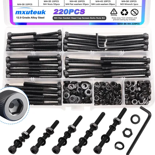 Vista 17 de mxuteuk Juego de tornillos M5 de 185 piezas, kit de tuercas, pernos y tornillos de cabeza hexagonal M5, pernos de acero de aleación de grado 12.9