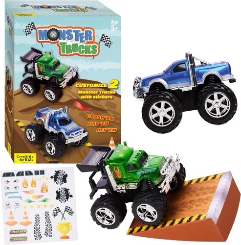 Creativity for Kids Kit de manualidades Monster Trucks: personaliza 2 juguetes de Monster Truck, manualidades y manualidades para niños, juguetes de