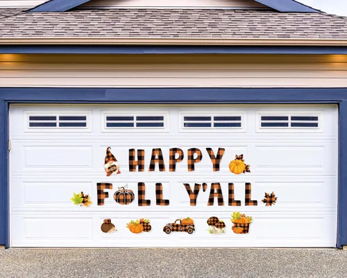 Vista 6 de Whaline 23 calcomanías magnéticas a cuadros para decoración de garaje de otoño, hojas de arce, calabaza, puerta de garaje, calcomanías coloridas