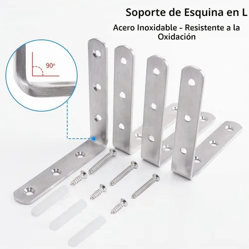 Vista 5 de YUMORE Soporte de Esquina en L, 6 Piezas, Junta de 65x65mm, Soportes de Ángulo Recto de 90 Grados, Acero Inoxidable Resistente para Estantes de Negro