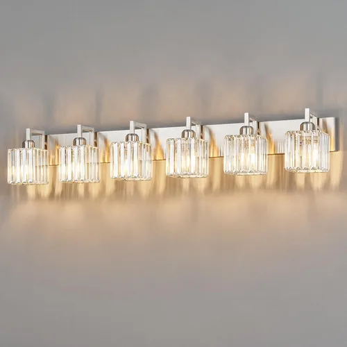 Vista 25 de Moderna lámpara de cristal para pared/tocador de baño, de 4 luces, color negro