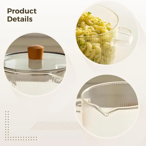 Vista 3 de Juego de 2 cacerolas de vidrio de borosilicato transparente, resistentes a altas temperaturas, apto para estufa, microondas y lavavajillas, incluye
