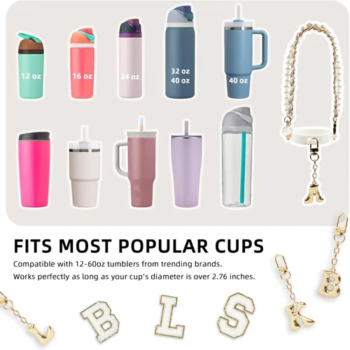 Vista 4 de Letter Handle Strap Accessories with Cute Initial Charm Compatible with Owala Water Bottle 24oz 32oz 40oz Owala Kids