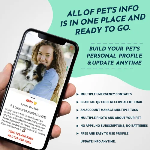 Vista 3 de MYLUCKYTAG Identificación de mascota con código QR de silicona grabada silenciosa Collar personalizado para perros y gatos Perfil en línea