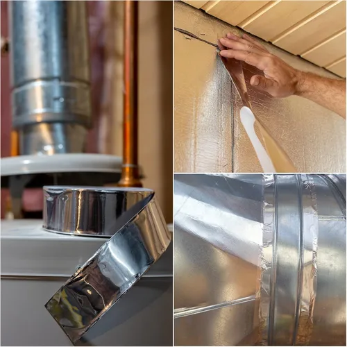 Vista 7 de MECCANIXITY Cinta de papel de aluminio, cinta de aluminio de 0.2 pulgadas x 50 yardas (1.96 mil), cinta HVAC de alta temperatura, cinta de aluminio