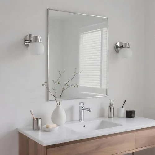 Vista 54 de 24x24 Inch Black Bathroom Mirror for Wall, Aluminum Frame Rectangle Rectangular Vanity Mirror, Modern Large for Bedroom, Living Room, Horizontal or