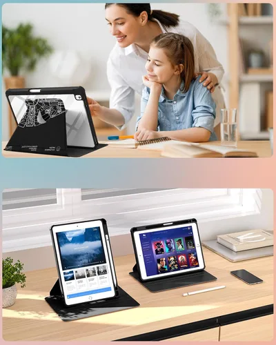 Vista 6 de Uppuppy Funda para iPad de 9ª/8ª/7ª/Air de 3ª Generación Caso 10.2" y para iPad Pro de 10.5 Pulgadas Fundas Soporte Giratorio de 360 Grados Funda