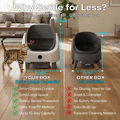 Vista 3 de OROLEY Caja de arena automática para gatos, caja de arena autolimpiante con monitoreo de aplicación, capacidad extragrande, sistema de control