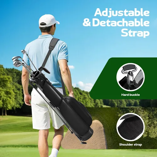 Vista 3 de Bolsa de golf ligera para golf, bolsa de golf Par 3 Sunday pequeña con divisores de 2 vías, capucha para lluvia, correa de hombro con bolsillo