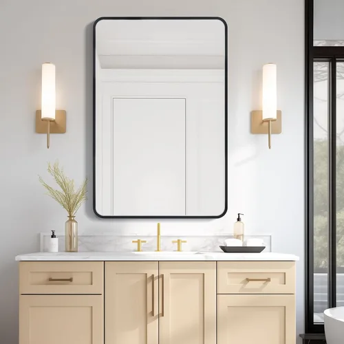 Vista 21 de USHOWER Espejo de baño negro para sobre el fregadero, 22 x 30 pulgadas, espejo rectangular negro mate para pared, espejo de tocador con marco