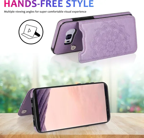 Vista 5 de Asuwish Funda compatible con Samsung Galaxy S8 y protector de pantalla de vidrio templado, accesorios para tarjetero, cartera con función atril